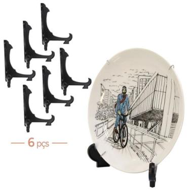 Imagem de Kit 6 Peças Suporte Para Pratos e Azulejos Preto 15cm - ac