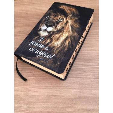 Imagem de Bíblia sagrada Leao se firme e corajoso Letra Hiper gigante com Harpa 