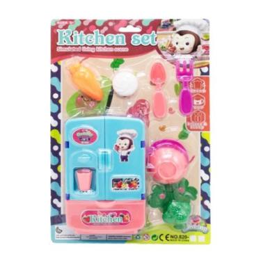 Imagem de Kit Cozinha Brinquedo Infantil Geladeira Garfo Colher Rosa - Dony Toys