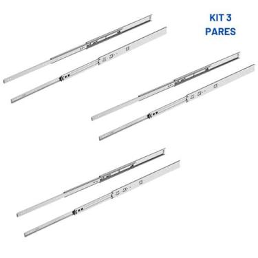 Imagem de 3 Pares Trilhos Telescópico Corrediça H42 P/ Gavetas 50cm HD - HD FERR