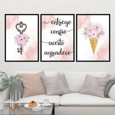 Imagem de Kit 3 Quadros Entrego Aceito Confio Agradeço 33x24cm - Quadros On-line
