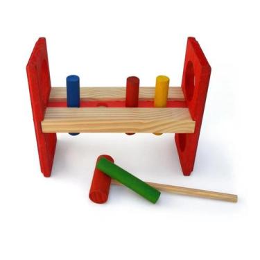 Imagem de Bate Pinos Brinquedo Didático Pedagógico com Martelo em Madeira - Futu