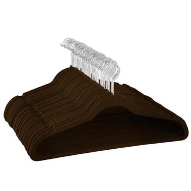 Imagem de Kit 50 Cabides De Veludo Ultra Fino Antideslizante Marrom - Toaninni