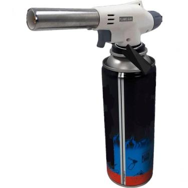 Imagem de Kit Refil Gás De 400ml E Isqueiro Maçarico Culinário Branco