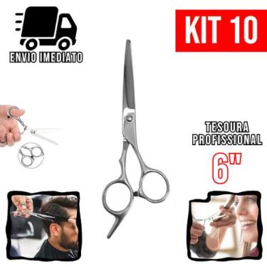 Imagem de Kit 10 Tesoura Cabeleireiro Profissional 6" Aço Inoxidável Barbearia e