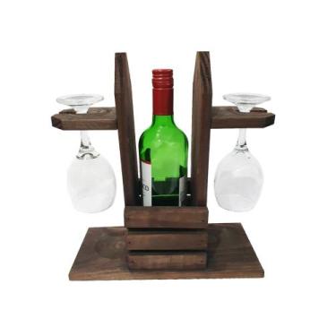 Imagem de Adega Em Madeira Rústica Com Porta Taças De Vinho Decorativo - Dr Deco