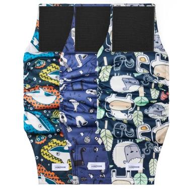 Imagem de VUNCESSIN fraldas laváveis ​​para cães masculinas grandes, faixas de barriga premium para cães machos reutilizáveis, pacote de 3, fraldas grandes para cachorros de alta absorção masculinas e