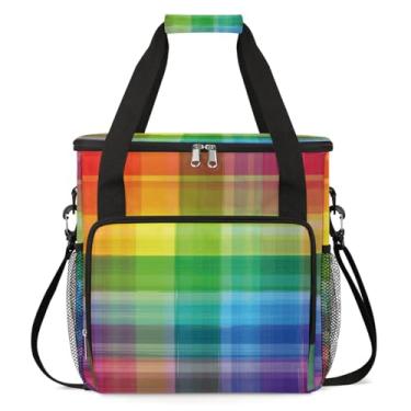 Imagem de Bolsa de transporte para máquina de café com listras coloridas compatível com Keurig K-Mini ou K-Mini Plus caixa portátil para cafeteira com bolsos para cápsulas K-cup