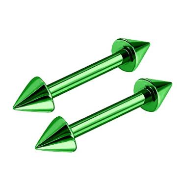 Imagem de 2 peças titânio G23 anodizado verde calibre 16 5/16 8 mm piercing barra reta joia torre sobrancelha daith hélice 3 mm cone M11091