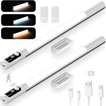 Imagem de Luminária de parede LED para armário de cozinha com sensor de movimento e indicadores de capacidade, arandelas de parede internas giratórias de 2000 mAh com controle remoto, luz de parede ma