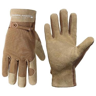Imagem de HLDD HANDLANDY Luvas de Trabalho de Couro Femininas, Luvas de Jardinagem de Couro de Vaca, Luvas de Trabalho Respiráveis para Motoristas, Mecânicos, Construção, Jardinagem (Pequeno, Marrom)