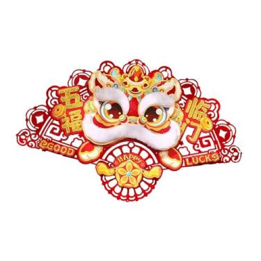 Imagem de Vaveren Adesivo de porta de ano novo, adesivo de palavra chinesa, adesivo de bênção, mural decorativo, adesivo de pano flocado, decalque de janela para férias, em Forma de Leque 50x32.5cm