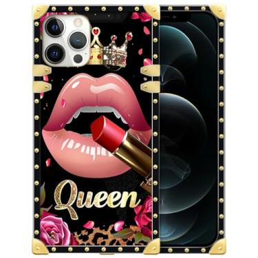 Imagem de WANKBLC Capa compatível com iPhone 12 Pro Max, batom rosa rosa rainha leopardo luxuoso decoração dourada para meninas mulheres TPU macio à prova de choque protetor rígido PC traseiro