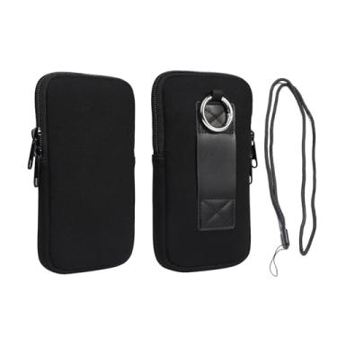 Imagem de Capa de neoprene para celular com clipe de cinto, coldre e alça de pescoço, bolsa de transporte para Samsung Galaxy A15 A54 A53 A52/ Z Fold Special/6 5 4 3 2 1/ Pixel 9 Pro Fold/OnePlus Open (preto,