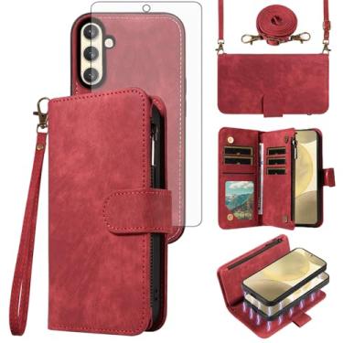 Imagem de Capa de telefone para Samsung Galaxy S24/S25 5G Carteira com zíper destacável Capa magnética com protetor de tela de vidro temperado alça transversal alça flip porta-cartões S 24 24S 25 25S G5