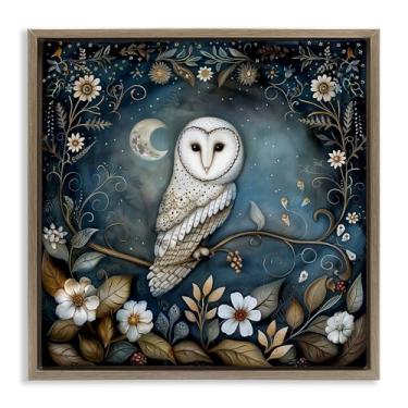 Imagem de Stupell Industries Arte de parede em tela flutuante emoldurada de coruja branca de floresta por The Dutch Lady, moldura flutuante marrom, 63 x 63 cm