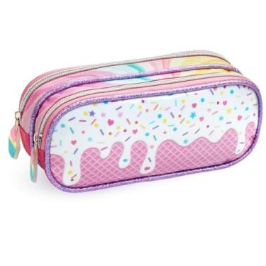 Imagem de Estojo Escolar Feminino Infantil, Porta Lápis Caneta Borracha, Estampa Colorida, com Compartimento (Estojo Candy Cat)