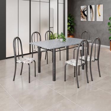 Imagem de Conjunto de Mesa Tubular 140cm X 75cm Tampo em Granito Ocre com 6 Cadeiras Iris B Arabesco/ Prata