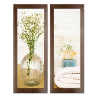 Imagem de Dupla de Quadros Decorativos Banheiro Social Floral Vaso Lavabo Toalet