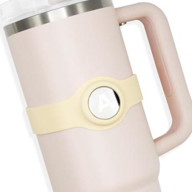 Imagem de Stanley Anel de nome personalizável manga de silicone com decoração circular de metal A-Z para Stanley 1,134 g acessórios de copo branco