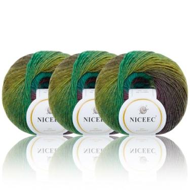 Imagem de NICEEC 3 novelos de fio macio arco-íris 100% lã gradiente multicolorida para tricô de crochê comprimento total 180 m × 3 (196 m × 3,50 g × 3)-13#
