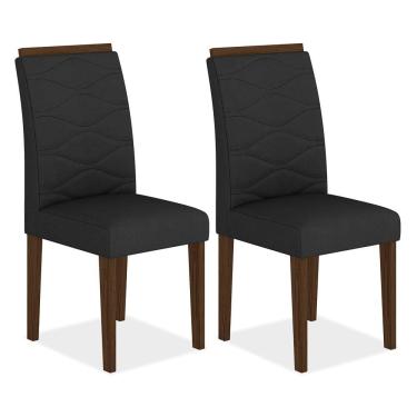 Imagem de Kit 2 Cadeiras Estofadas Everest Comfort Imbuia/suede Preto - M.a