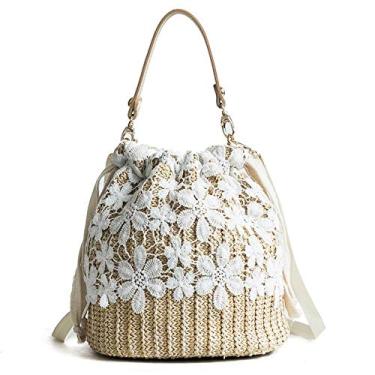 Imagem de Bolsa tiracolo de palha, feminina, ombro de praia, verão, alça superior, bolsa redonda, feminina, tecido fashion, crochê, Branco, One Size