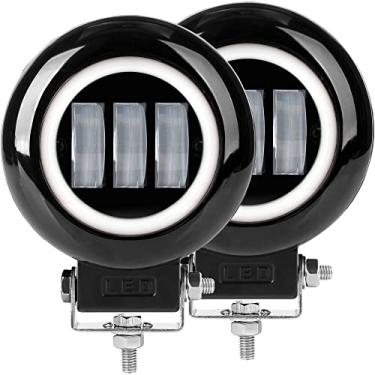 Imagem de 12 cm redondo 30 W luz de neblina branca 6000 K LED Pods branco feixe de inundação para carro 4x4 caminhão off-froad ATV 12V 24V LED Angel Eyes luzes de direção à prova d'água (pacote com 2)