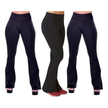 Imagem de Kit 3 Calça Bailarina Flare Fitness Cós Alto Suplex  - Rivas, Preto, P