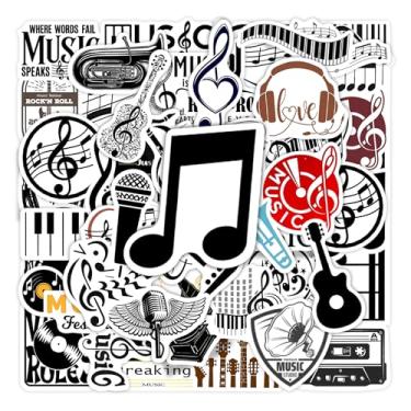 Imagem de 50 adesivos de música para adultos, decalques de garrafa de água à prova d'água de vinil combinando com cores clássicas, capa de telefone para crianças amantes de música, álbum de recortes, guitarra