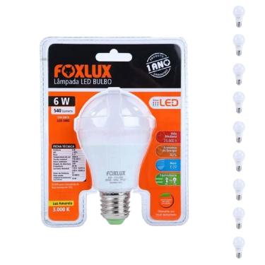 Imagem de Kit 10 Lampada Led Bulbo 6W 3000K Bivolt Foxlux
