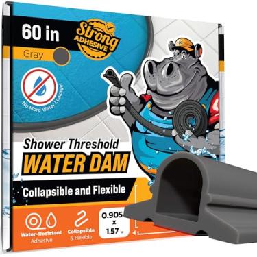 Imagem de Barreira de barragem de água de limite de chuveiro 152 cm arredondada - bloqueador de água de chuveiro dobrável cinza - protetor para box de caminhada - tampa de proteção de água para piso