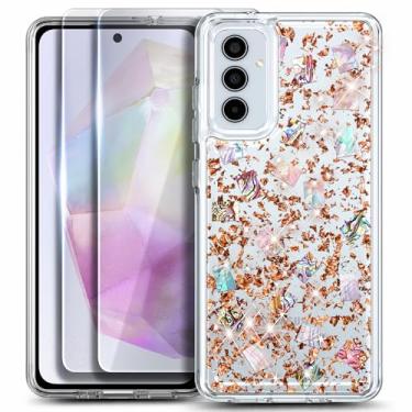 Imagem de WDHD Capa projetada para Samsung Galaxy A25 5G, capa protetora elegante com estampa de concha real brilhante com [pacote com 2 protetores de tela de vidro temperado/cordão de pulso de diamante]