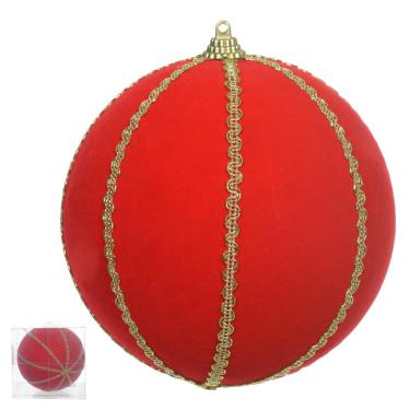 Imagem de Bola decorada decorada natal pvc (vermelho dourado) 12cm