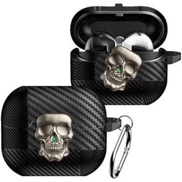 Imagem de YSNZAQ Capa com design de caveira para Samsung Galaxy Buds3 / Buds3 Pro com mosquetão, capa de fone de ouvido de grau militar à prova de choque de grau militar com clipe de bloqueio seguro para Galaxy