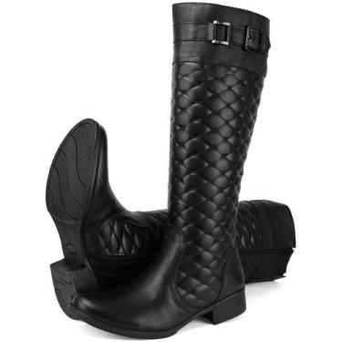 Imagem de Bota Feminina Montaria Cano Alto Matelasse Couro - Cla Clê, Preto, 38