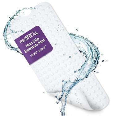 Imagem de Tapete de banho antiderrapante - Tapete de borracha extralongo de 40 cm x 90 cm para banheira - Ventosa forte para banheiro tapete de segurança para banheira externa ou interna - recorte de drenagem