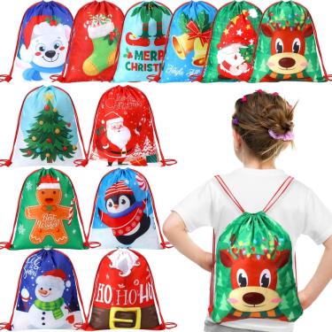 Imagem de Mochila de Natal com cordão e sacolas de presente Xuniea, 12 unidades