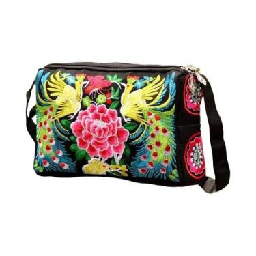 Imagem de Bolsa Feminina de Grande Capacidade - Bordada com Flores - Nylon - Cro