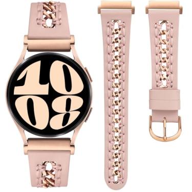 Imagem de Minyee Pulseira de couro compatível com Samsung Galaxy Watch 7/6/5/4/FE/Active 2 de 40 mm e 44 mm/Watch 6 Classic de 43 mm e 47 mm/Watch 5 Pro de 45 mm, pulseira de couro elegante de 20 mm com