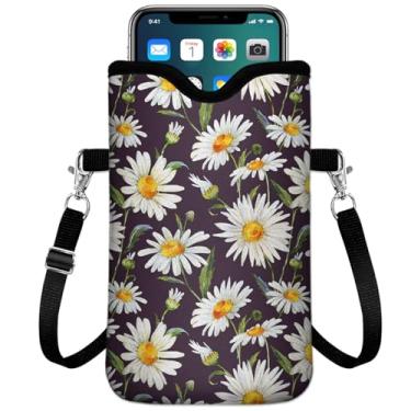 Imagem de IRADA Bolsa de neoprene para celular com alça transversal e cordão de pescoço para mulheres e homens 19 x 11 cm - Daisy à prova de choque bolsa universal para telefone