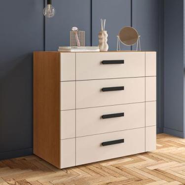 Imagem de Cômoda Lisboa 4 Gavetas Freijó/Creme - Politorno, Bege Claro, Moderno