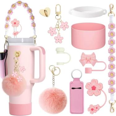 Imagem de Conjunto de acessórios infantis Stanley Cup para Stanley Cup 850.5 g 1,134.0 g copo infantil meninas botas de silicone 1,134 g 850.5 g, alça de alça de garrafa de água rosa, capa de topo de palha de