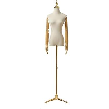 Imagem de CUTPOIY Suporte de manequim de tronco, manequins femininos em forma de vestido feminino com braço de plástico e suporte de base de tripé, tronco de corpo de manequim para exibir vestidos, (dourado