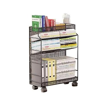 Imagem de FTOQWZXV Carrinho de metal com rodinhas com prateleiras de 5 níveis para armazenamento de livros, prateleira, revistas, carrinhos com rodas para quarto, sala de estar, casa, escola, branco, 6 níveis