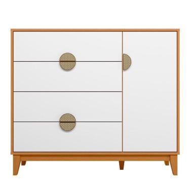Imagem de Cômoda Sapateira 4 Gavetas 1 Porta 100% Mdf Cauê Cinamomo/branco