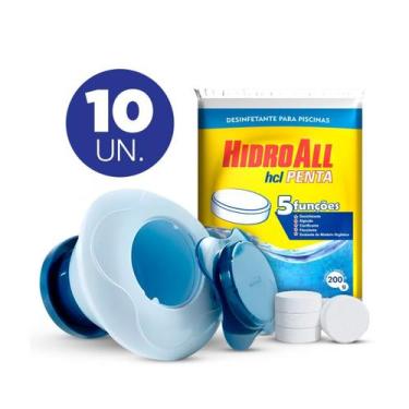 Imagem de Kit 10 pastilhas hcl penta e flutuador margarida limpeza de piscinas