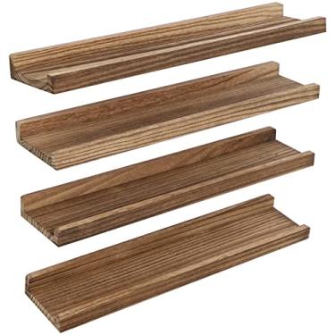 Imagem de Prateleiras flutuantes longas com bordo, conjunto de 4 prateleiras de borda para fotos, prateleiras de exibição de armazenamento de molduras rústicas montadas na parede para sala de estar, quarto,