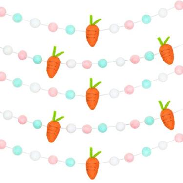 Imagem de 2 peças de guirlanda de pompons de páscoa, cenoura de feltro, guirlanda de bolas de feltro de cenoura, 1,8 m, faixa de bola de feltro colorida, guirlanda de bolas de feltro para pendurar na decoração de festas, decoração de casa
