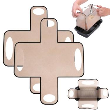 Imagem de PTaizjjz Pacote com 2 forros reutilizáveis de silicone para pão de pão, forro antiaderente seguro para alimentos com 4 alças, para formas de pão de 9 x 5 ou 700 g para transferir massa fermentada